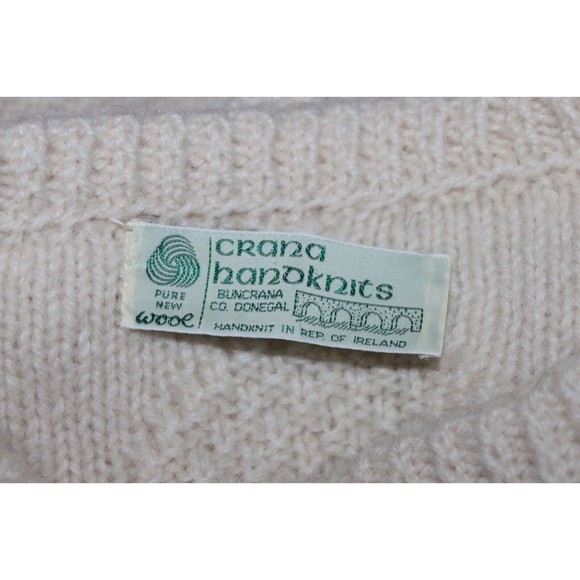 Crana Handknits Made In Ireland 100% Pure New Wool Cream Cable Knit Cardigan M - Picture 8 of 9